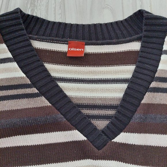 Olsen Cotton Blend Long Sleeve Stripped V-Neck Women's Sweater, Size 8 - Picture 3 of 5